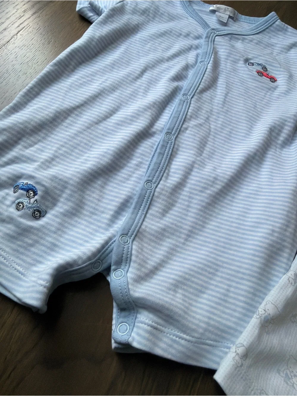 Kissy Kissy Baby Short Sleeve Rompers Set in Light Blue and White 2pc